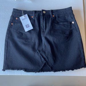 Zaful Black Denim Raw Hem Mini-Skirt- NWT Size L- Free Shipping !